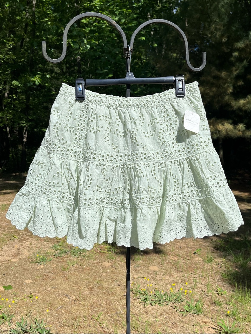 Altar’D State NWT Karleen Eyelet Lace Mini Skirt XXL Sage Green Girly Coquette